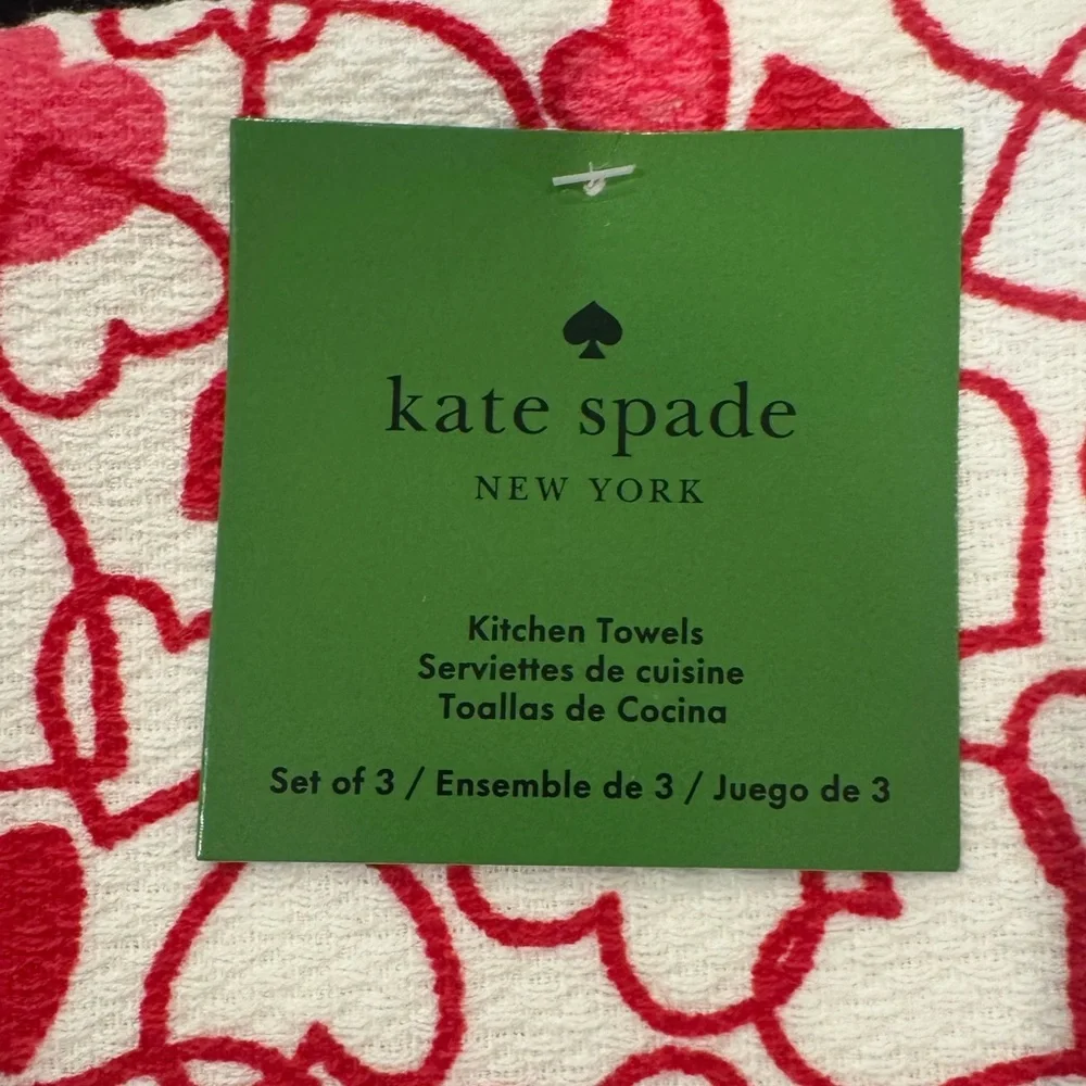 Kate Spade trio of towels -2 Red Heart Pattern 1 red stripes❤️fun 4 kitchen/bath